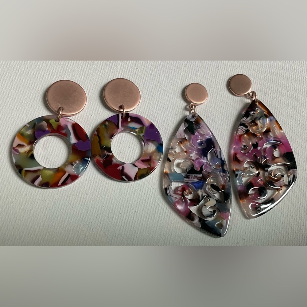 Multicolor Statement Earrings Set. Pierced Earrin… - image 1